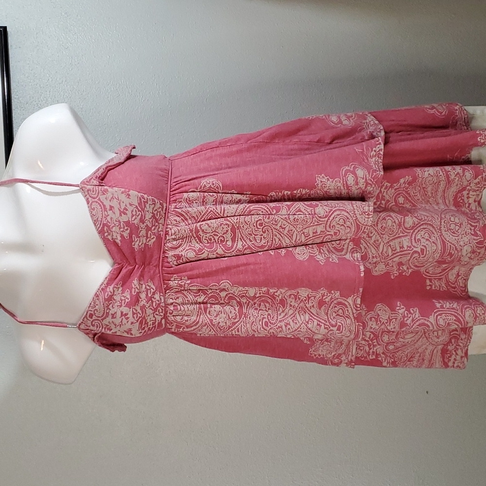 AMERICAN EAGLE OUTFITTERS Pink w/Paisley 2-Tier T-String Sleeve-Tunic VGUC-Sz SP